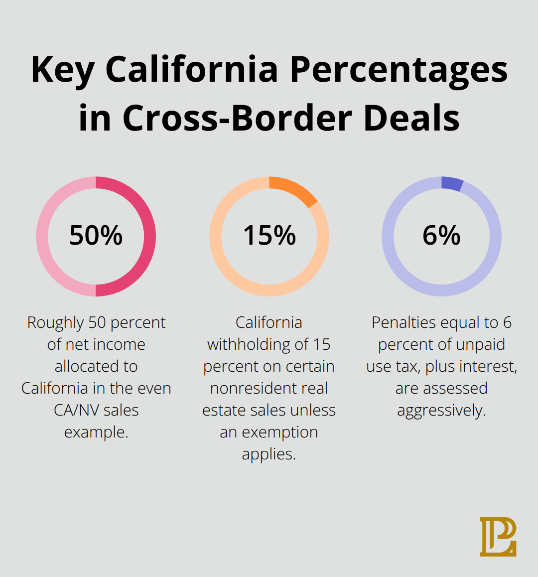 Visual highlighting key California percentages impacting multi-state transactions - California cross border transactions