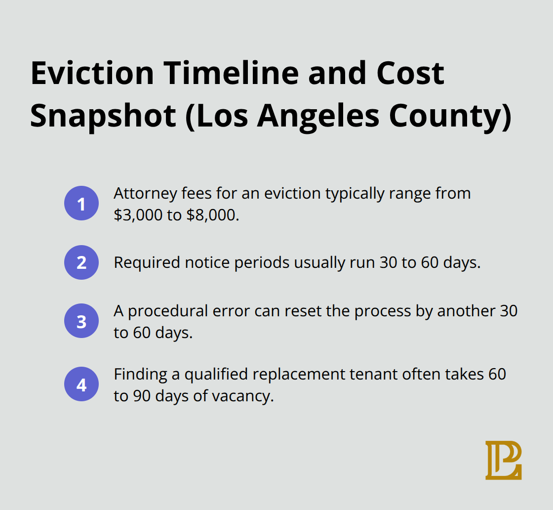 Key eviction metrics for commercial properties in Los Angeles County: fees and timelines.