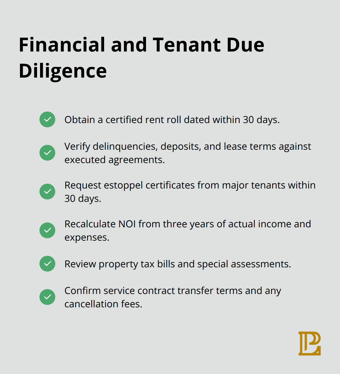 Checklist of key financial and tenant verification steps for commercial property buyers - Commercial property due diligence