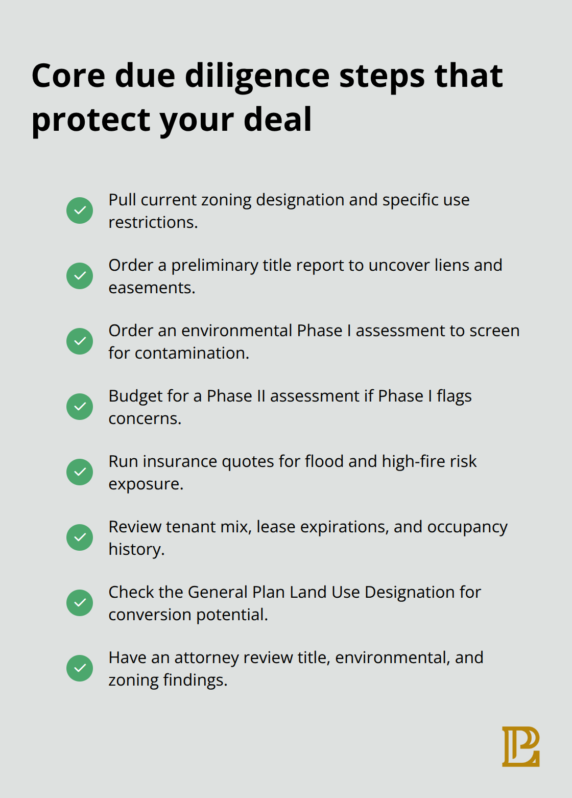 Checklist of key California commercial real estate due diligence actions - Commercial real estate investors