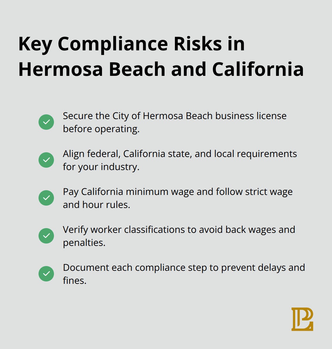 Checklist of critical compliance steps for Los Angeles and Hermosa Beach businesses