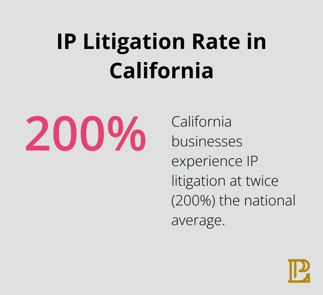 Infographic showing that California businesses face IP litigation at twice the national average - intellectual property prosecution