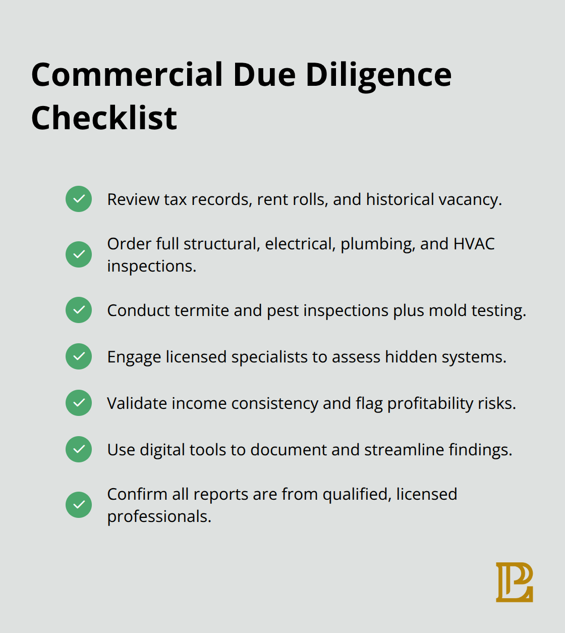 Checklist of key commercial property investigation tasks - investing in commercial real estate