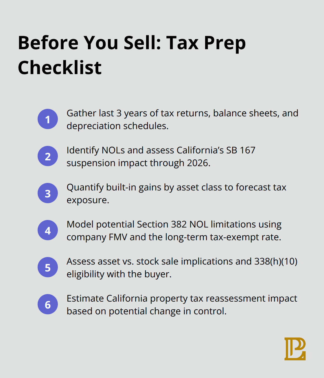 Checklist of key pre-sale M&A tax preparation steps for U.S. sellers - mergers and acquisitions tax