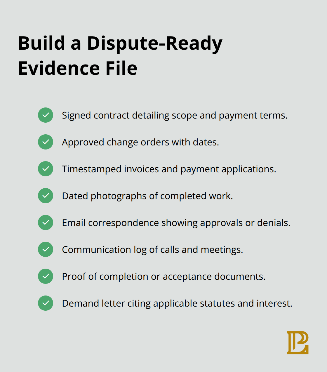 Checklist of documentation to strengthen subcontractor dispute cases in the U.S. - Subcontractor dispute resolution
