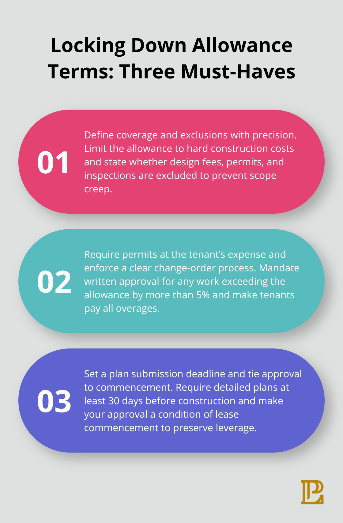 Three essential contract terms to control tenant improvement allowances. - Tenant improvements negotiation