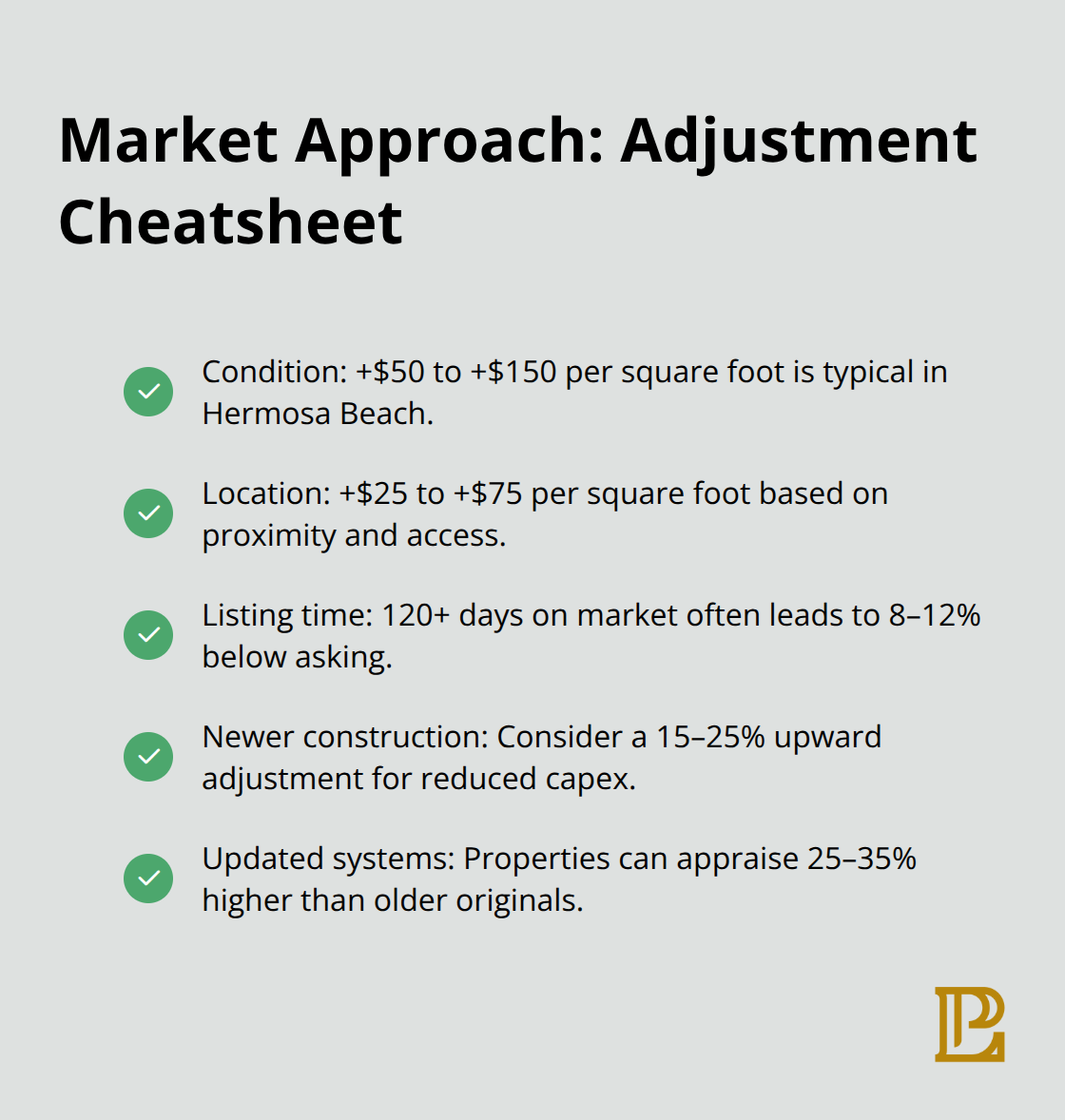 Common Hermosa Beach comparable sale adjustments - valuing commercial real estate